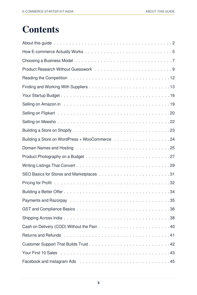 Sample page: Table of contents